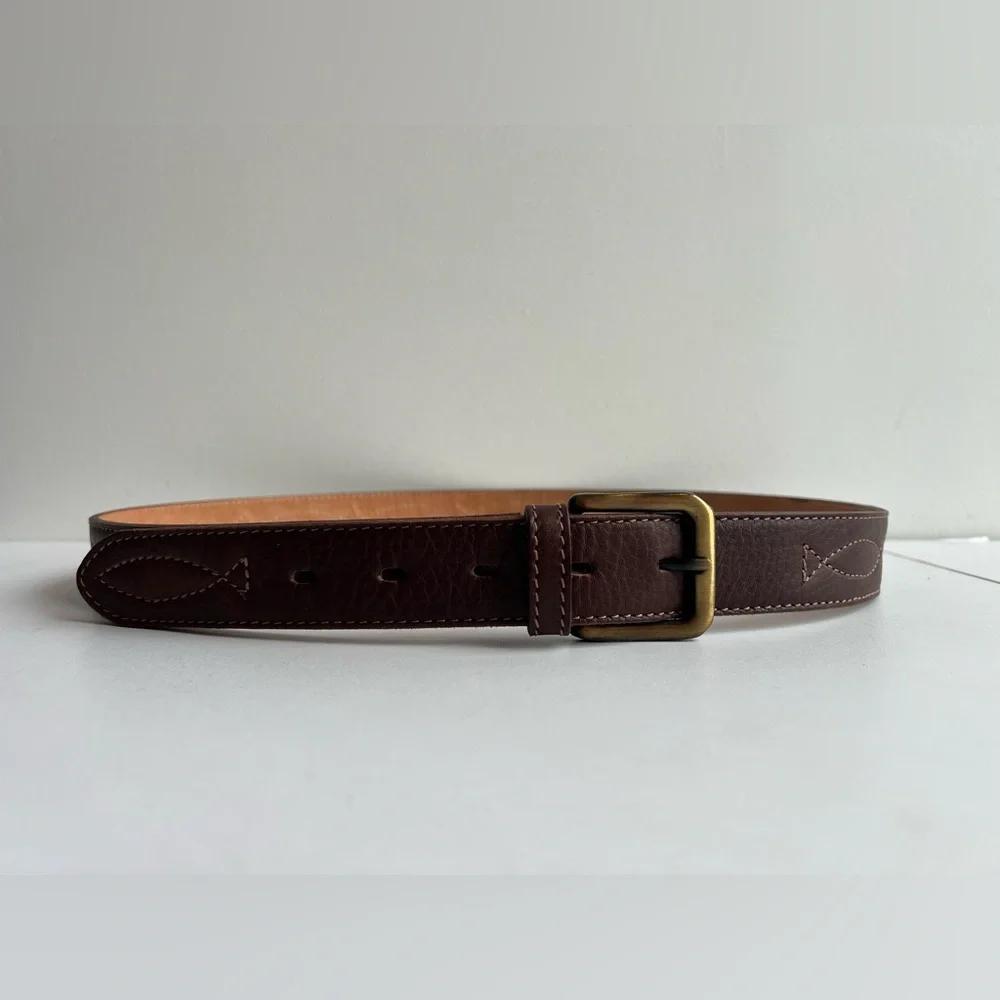 Brown Buffalo Leather Belt Cuero de Búfalo Brass Buckle Size 110 /47.5” x 1-3/8”